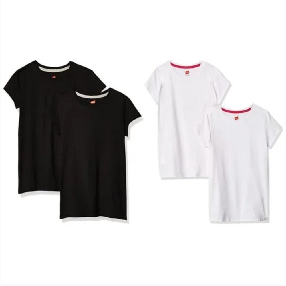 Hanes Kids Unisex Short Sleeve Tee 6 per package -White/Black